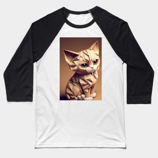 Cute Cat Portrait Paper Art Style Baseball T-Shirt